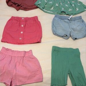 Toddler girls shorts, skirt, and squirt